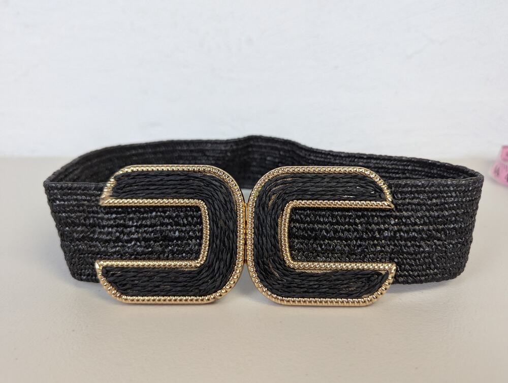 Lascana Woven Statement Waist Belt Black Basket Weave 80s Retro Womens XL